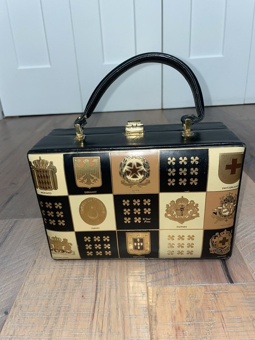 Vintage Murray Kruger EUROPEANCREST LEATHER Mid Century Modern Purse Hand Bag